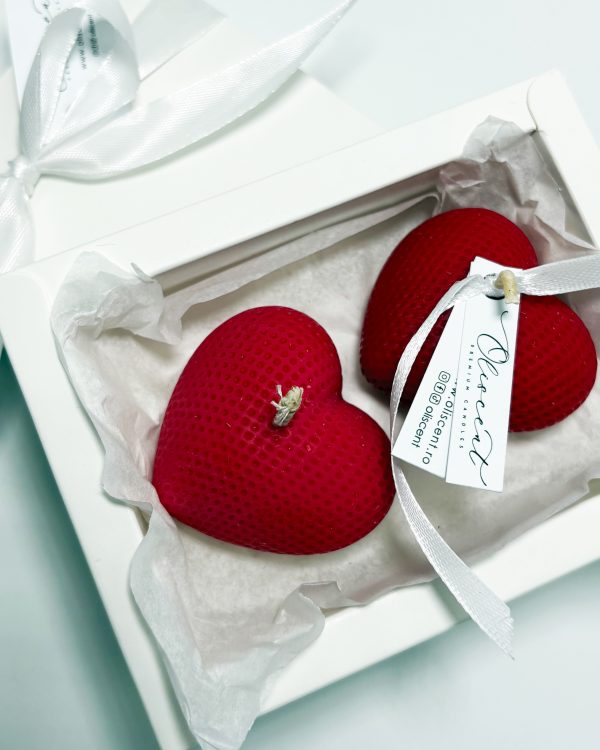 Set 2 lumânări parfumate inimă cu formă modernă – roșu